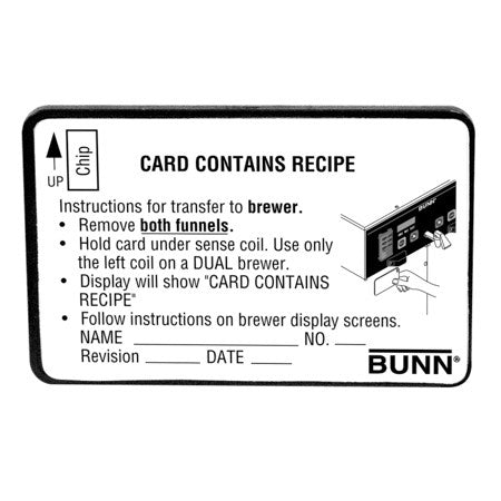 Bunn, CARD ASSY,TRANSFER-RECIPE(BRW)