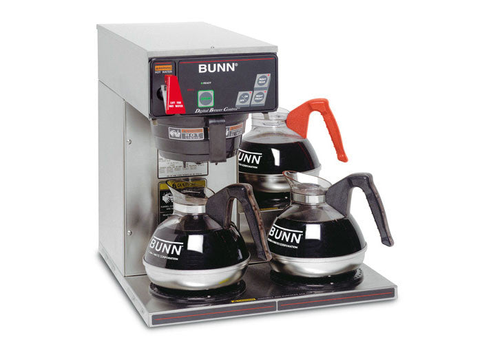Bunn 12 Cup Dual-Voltage Automatic Coffee Brewer with 3 Warmers (3 lower warmers), CWTF DV 3L ST PF