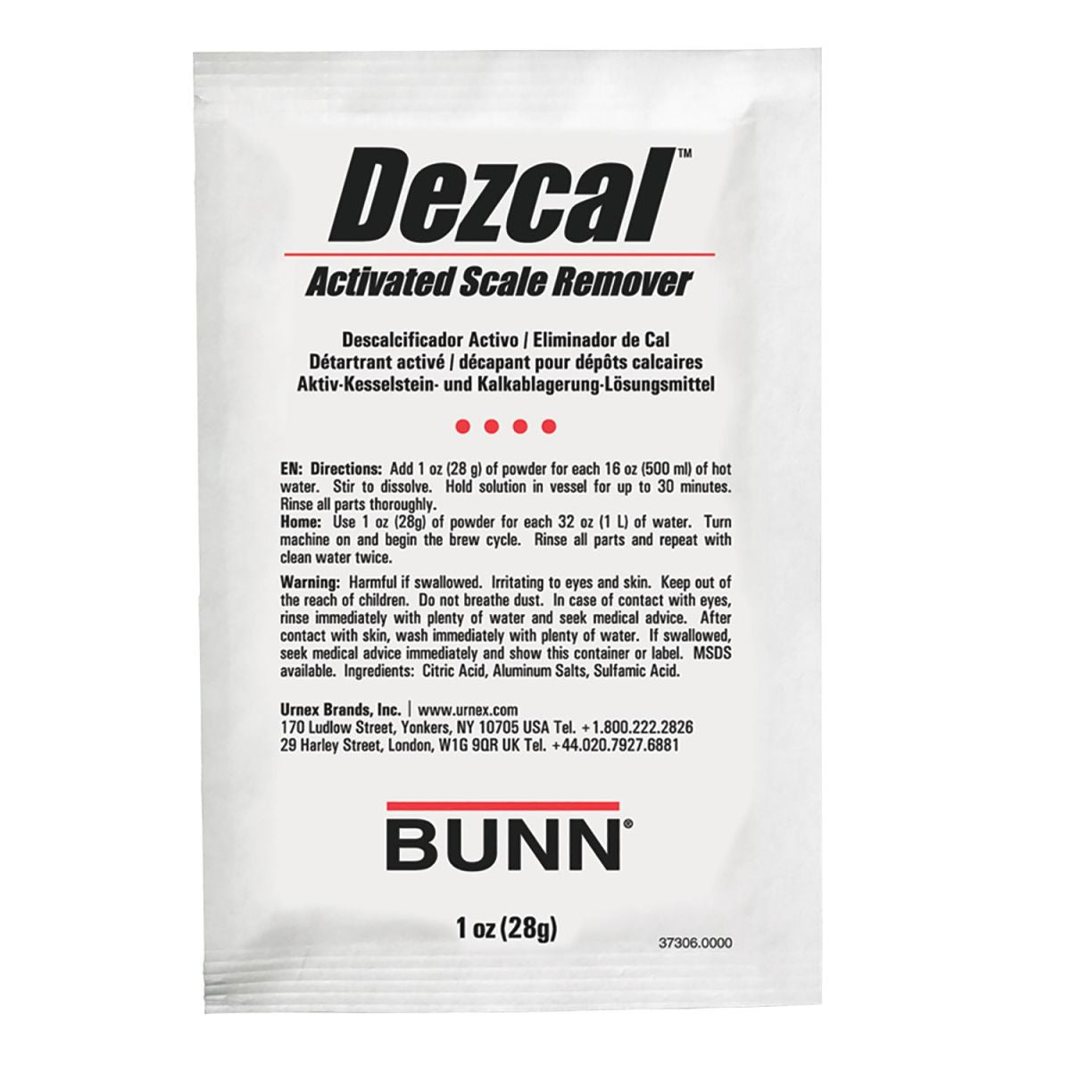 BUNN - Descaler, Urnex Dezcal 1oz Pack of 4